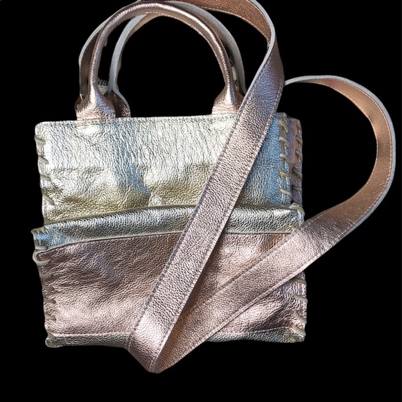 Let and Her Lux designer gold & rose gold leather crossbody. Size:MEDIUM - Picture 12 of 13